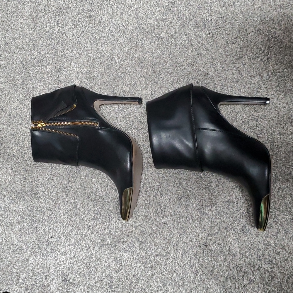 Black Stiletto Booties with Gold Accents